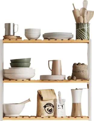 Immagine prodotto di Scaffale da bagno in bambù con ripiani regolabili – 60 x 54 x 15 cm