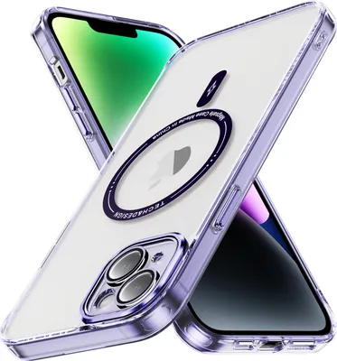 Obrázek produktu pro Magnetické průhledné pouzdro pro iPhone 14 Plus, kompatibilní s MagSafe, hybridní nárazuvzdorné ochranné pouzdro Fialová
