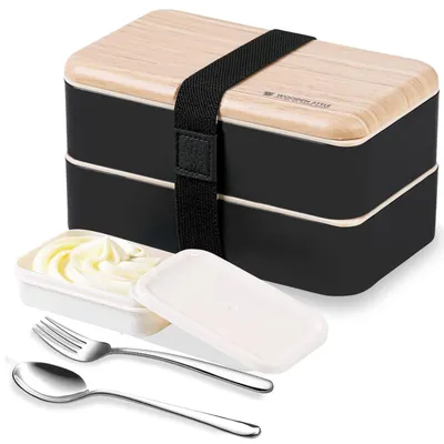 Produktbild von Lunchbox aus Edelstahl mit Fächern und Besteck, auslaufsichere Bento-Box, Lunchbox für Erwachsene/Kinder, Boxen zur Essenszubereitung, Lunchbox, Snackbox, Lebensmittelbox, Sandwichbox, Frühstücksbox, Sandwichbox, Lunchboxen