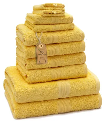 Immagine prodotto di Set di 10 asciugamani in cotone 100%, colore giallo