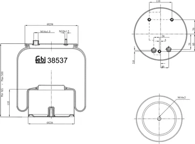 Produktbild von FEBI BILSTEIN Luftfederbalg 38537 Hinten für DAF 95 165mm 500mm 225mm 258mm
