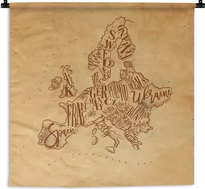 Produktbild von MuchoWow® Wandteppich Wandbehang Karte - Europa - Vintage - Braun 120x120 cm Tapisserie Dekoration Wandtuch - Modern - Baumwollgewebe