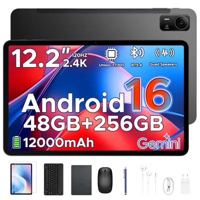 Produktbild von AP12PRO Tablet Android 16, 48GB RAM+256GB ROM (2TB TF), 12,1 Zoll 2.4K 120Hz IPS, 12000mAh 4G LTE, Widevine L1, mit Tastatur, Stift, Maus und Hülle