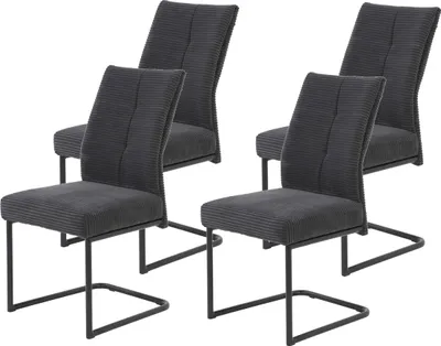 Produktbild von Hela Tische, 4er Set Esszimmerstuhl Freischwinger Dagmar, Bezug Breitcord Anthrazit, Metallgestell Schwarz, Komfortsitz XL Federkorb, Lehne mit Griff