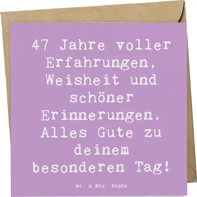 Produktbild von Mr. & Mrs. Panda Deluxe Karte Spruch 47. Geburtstag - Lavendeltraum - Geschenk, anlasskarte, Happy Birthday, Handgemachte Produkte, Erinnerungen, Glückwunsch, faltkarte