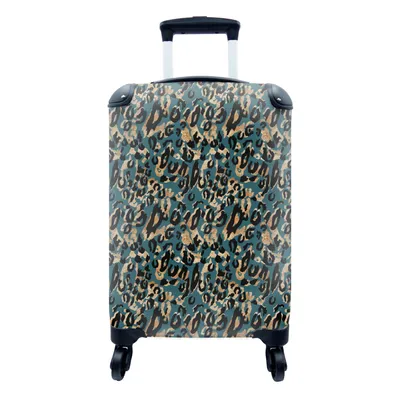 Produktbild von MuchoWow® Koffer Handgepäck Trolley Rollkoffer Kleine Reisekoffer mit 4 Rollen - Gold - Pantherdruck - Türkis - Cabin Size < 55x40x23 cm & 55x40x20 cm - Fotokoffer - Kabinenkoffer - Boardgepäck - Reise-Box - Reisekoffer - Reisegepäck - Koffer mit Bild - Trolley für Kinder