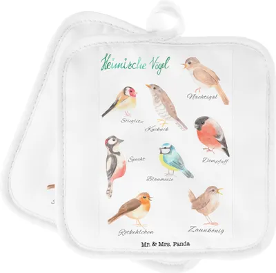 Produktbild von Mr. & Mrs. Panda Topfuntersetzer Heimische Vögel - Geschenk, Topflappen Set, Kochlappen, Dekoration, Ofenlappen, topfhalter