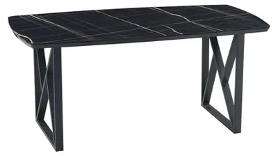 Produktbild von Moderner schwarzer Esstisch Rechteckige Holztischplatte Edelstahlbeine