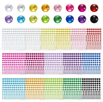 Glitzersteine 2640 Stk., 16 Farben, 4 Größen (3-6 mm)