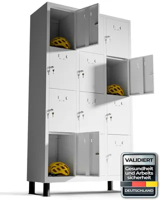Produktbild von TwinThink Schließfächer, 180 x 97 x 40 cm, Metallfächer, 12 Türen, Metallspind, mit Schlüssel, Umkleidekabinenschachtel (Weiß)