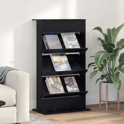 Produktbild von "Schlussverkauf" Magazinregal 1 PC - Holz Zeitschriftenständer - mit Regal Schwarz Eichen-Optik 70x41x126 cm C13849