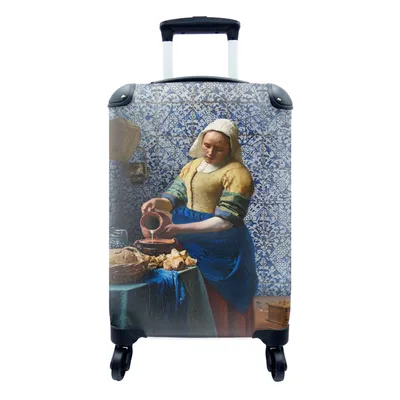 Produktbild von MuchoWow® Koffer Handgepäck Trolley Rollkoffer Kleine Reisekoffer mit 4 Rollen - Milchmädchen - Delfter Blau - Vermeer - Gemälde - Alte Meister - Cabin Size < 55x40x23 cm & 55x40x20 cm - Fotokoffer - Kabinenkoffer - Boardgepäck - Reise-Box - Reisekoffer - Reisegepäck - Koffer mit Bild - Trolley für Kinder