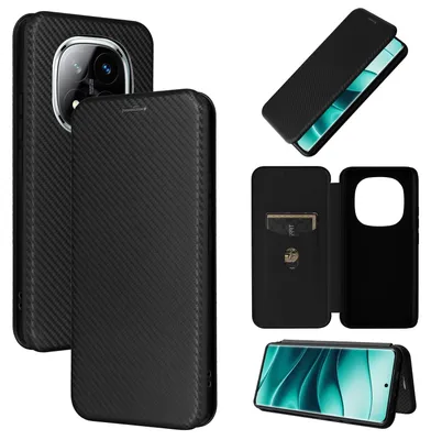 Produktbild von Für Xiaomi Redmi Note 14 Pro 4G Carbon Faser Flip Design Schutz Hülle Schwarz