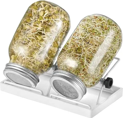 Produktbild von Kiemglas Set von 2 - Kiemgläser für Kiemen - mit Wasserschale - Filterrosterabdeckungen aus rostfreiem Stahl 304 - inklusive Ständer