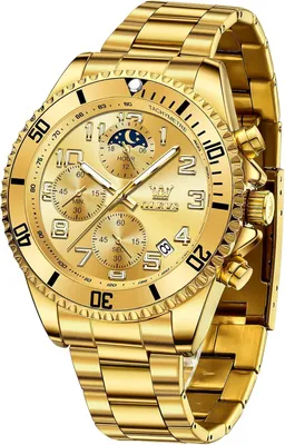 Produktbild von OLEVS Herrenuhr Analog Edelstahl Wasserdicht Leuchtzeiger Mondphase Chronograph mit Datum Klassisch Business Stil Armbanduhr für Herren