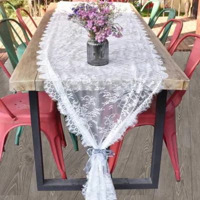 Imagen del producto de Mantel individual de encaje blanco, 70x300 cm, decoración vintage, ideal para celebraciones