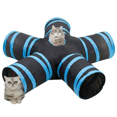 Produktbild von vidaXL Katzentunnel 5-Wege Schwarz und Blau 25 cm Polyester