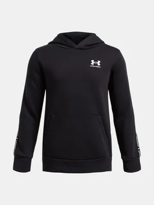 Productafbeelding van Under Armour Icon Fleece Hoodie met taping, zwart, voor jongens, maat 10-12 jaar, kleur zwart, maat 10-12 jaar