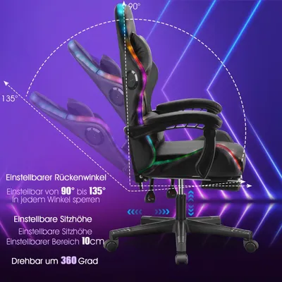 Obrázok produktu pre Herná stolička - Kancelárska stolička - Otočná stolička - Ergonomická stolička - Čierne RGB osvetlenie