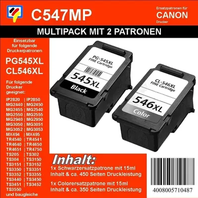 Produktbild von PG545XL und CL546XL - schwarz & color - TiDis Recycling Druckerpatronen Multipack