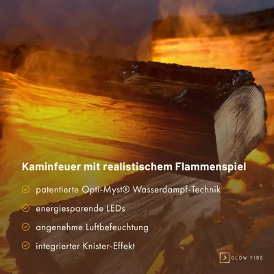 Produktbild von GLOW FIRE Elektrokamin 'OGF 2'| Wasserdampf Kamin mit OMC 400 mit Holzdekoration in weiß als Raumteiler | HxBxT: 55x110x40 cm