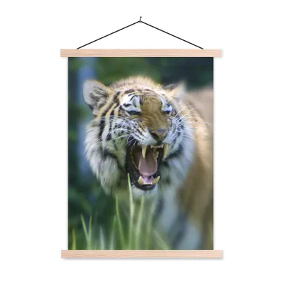 Produktbild von MuchoWow® Textilposter Tiger - Dschungel - Kopf 60x80 cm mit holzfarbenen Rahmen - Wandbild