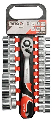 Produktbild von Yato YT-38681, Steckschlüssel-Set, 19 Stück(e), Chrom, Orange, Kunststoff, Stahl, 25,5 cm, 2,417 g