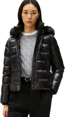 Productafbeelding van Tommy Hilfiger dames donsjas, model Gloss Down Slim, met bontrand, zwart (Black)
