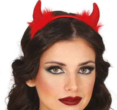 Immagine prodotto di Corna Demoniache Cerchietto Marabù Demone Halloween Costume Accessorio Diavolo Cerchietto Rosso Glitter Horror Party Adulti, Colore: Rosso