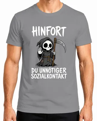 Imagen del producto de Camiseta para hombre, color gris, talla XL, con el texto: "Hinfort: Contacto social innecesario. La muerte: una declaración sarcástica."