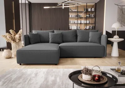 Produktbild von Ecksofa Schlafsofa EVORA Stoff Poso Grau Ottomane Links