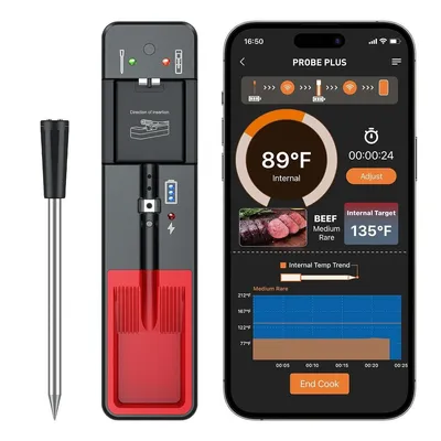 Produktbild von Kabelloses Bluetooth-Bratenthermometer, Intelligentes Fleischthermometer mit LCD & Standfuß für Grill, Smoker, Drehspieß und Küche