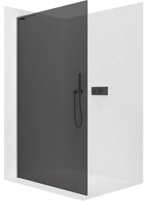 Productafbeelding van CERANO - Douchewand Walk-in Onyx L, links, met steun - 10 mm - mat zwart, grijs getint glas - 110x200 cm