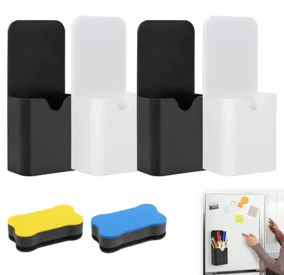 Produktbild von 6-teiliges Set magnetischer Stifthalter, Whiteboard-Zubehör mit Schwamm, mehrfarbig