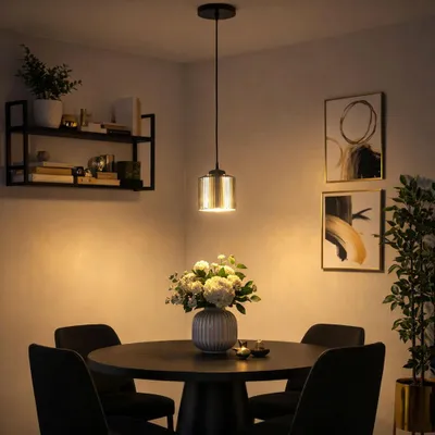 Produktbild von LED Hängeleuchte, schwarz-chrom, Glas, verchromt, H 120 cm