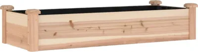 A long, rectangular wooden planter box with a black liner inside, shown from a slightly elevated side angle against a white background.