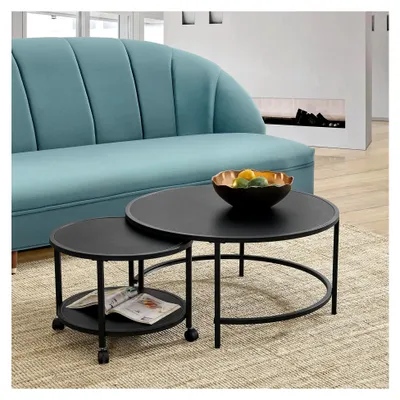 Produktbild von Couchtisch-Set Værøy, rund, 40 x 80 cm, Schwarz, matt