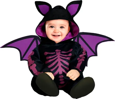 Immagine prodotto di Pipistrello Halloween Costume Viola Nero Cappuccio Ali Scheletro Design Carino Ali Fluttuanti Baby Outfit Tema Animale Avventura Spaventoso, Taglia: 86/92 Colore: Nero