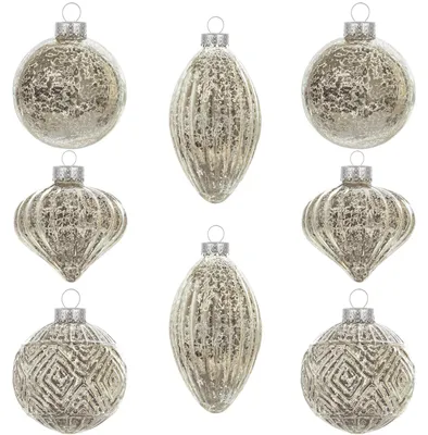 8 Glaskugeln Champagner 8 cm, Weihnachtsdeko, klassisch
