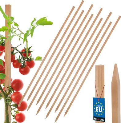 Produktbild von KOTARBAU® 10er Set Tomatenstäbe Pflanzstäbe 100 cm Holz Zaunpfahl Holzpfosten Holzpflock angespitzt Pflanzenstütze Zaunpfosten Holz Rankhilfe Holz Pflanzenstäbe zur Stabilisierung Pflanzenstützen