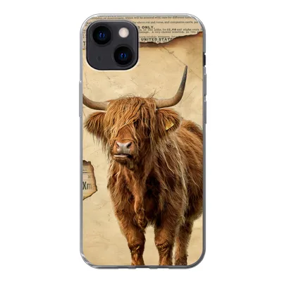 Produktbild von MuchoWow® Handyhülle Schutzhülle Hülle für iPhone 13 Schottischer Highlander - Retro - Zeitungsartikel Silikon Softcase Handy Hülle - Karteninhaber