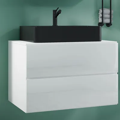 Produktbild von VCM 2-tlg. Waschplatz Waschtisch | schwarzes Waschbecken Unterschrank Breite 80 cm |  Badmöbel Set mit Schubladen | Lendas S BL