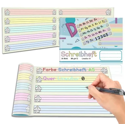 Produktbild von Schreibheft A5 Quer Lineatur 0 für 1. Klasse, 16 Blatt, 80 g/qm, Lernheft für Grundschüler
