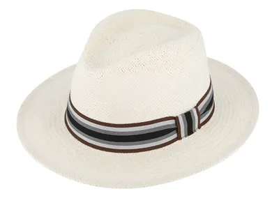 Fiebig Traveller Strohhut mit gestreiftem Ripsband in beige