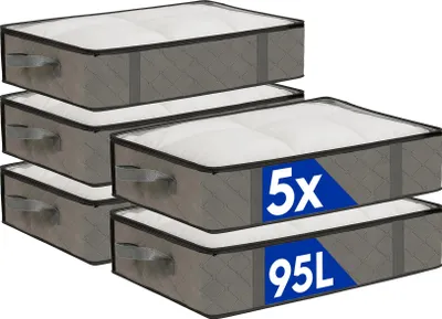 Produktbild von Harbour Housewares Aufbewahrungsbeutel für unter das Bett mit Deckel – 95 Liter – Grau – 5er-Pack