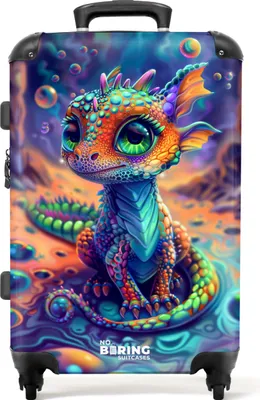 Produktbild von NoBoringSuitcases.com Kinder Koffer Mittelgroß 67x43x25 cm, 72L, Fröhliche Drucke für Kinder: Bunt - Drache, Reisekoffer mit 4 Rollen