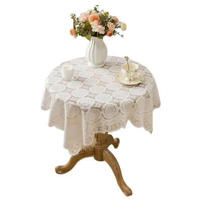 Produktbild von Weiß Vintage Spitze Tischdecke mit Blumenmustern für Esstische Tischdeko, 60 x 60cm