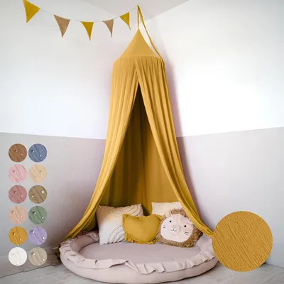 Produktbild von Baldachin Senfgelb mit Goldapplikation - Betthimmel für Kinderzimmer