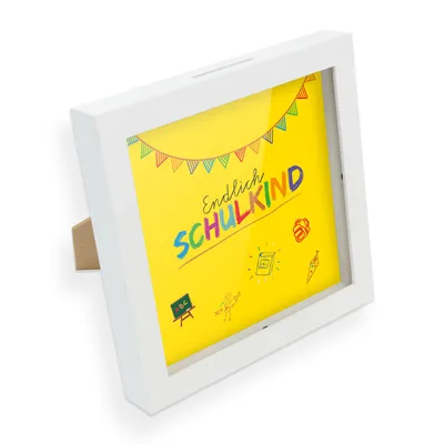 Produktbild von itenga Bilderrahmen Spardose Geldgeschenk Endlich Schulkind GELB Schulanfang