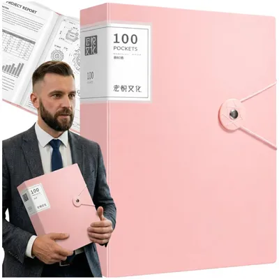 Image de Classeur A4 à 100 compartiments avec élastique, rose